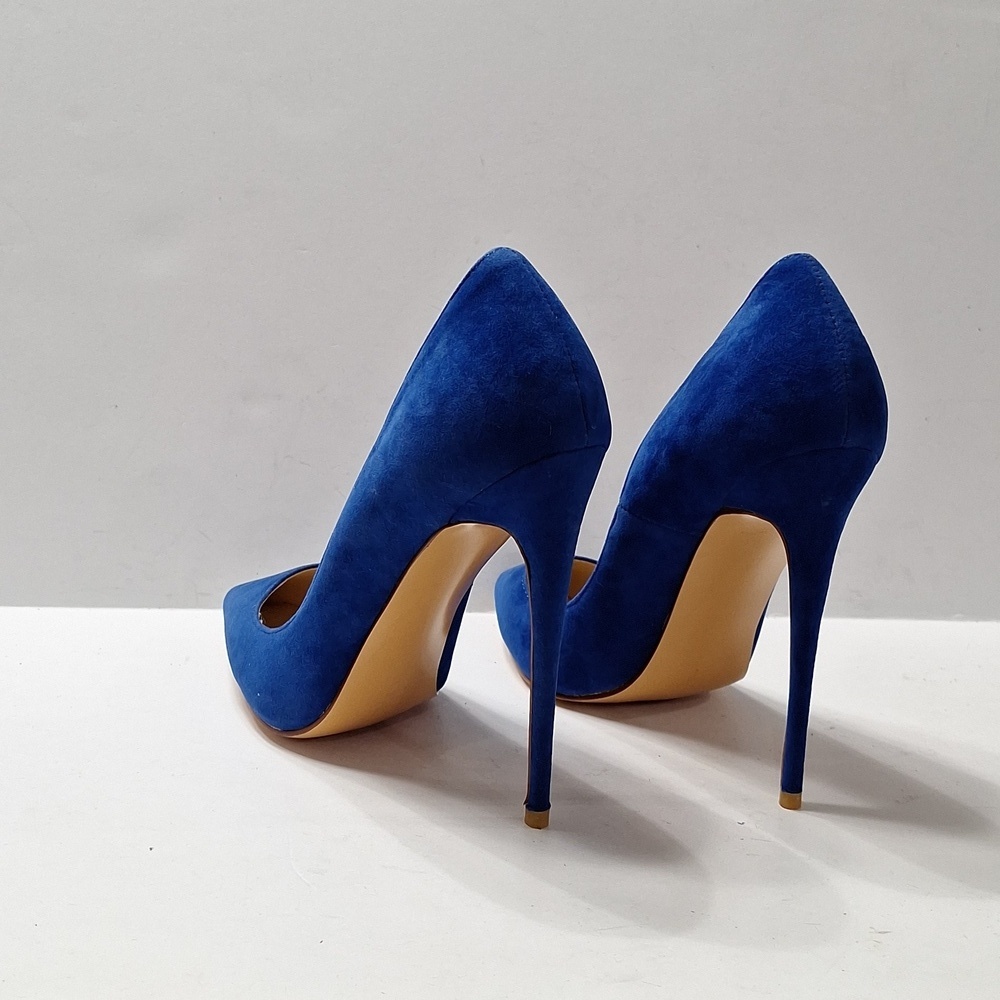 FSJ NWOB Blue Suede Streetwear Night Out Pointed Toe Stiletto Pump Heels Size 7 - Picture 10 of 15